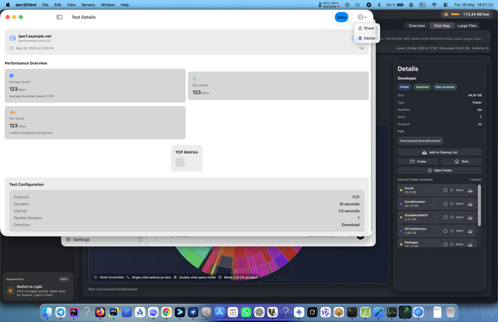iPerf3 for Mac export and share result controls