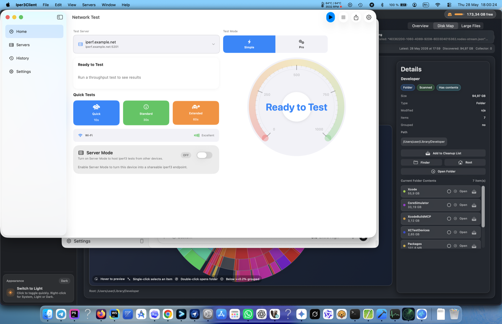 iPerf3 for Mac live throughput dashboard used as a homelab throughput check