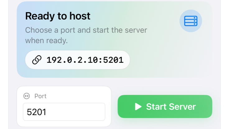iPerf3 Client & Server running in server mode on iPhone, listening for a client