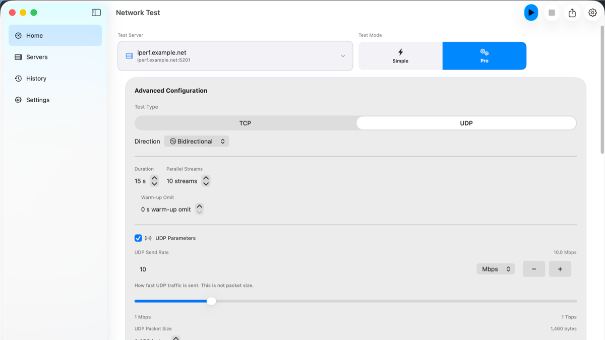 iPerf3 for Mac advanced TCP and UDP controls for parallel streams on a 10 GbE link
