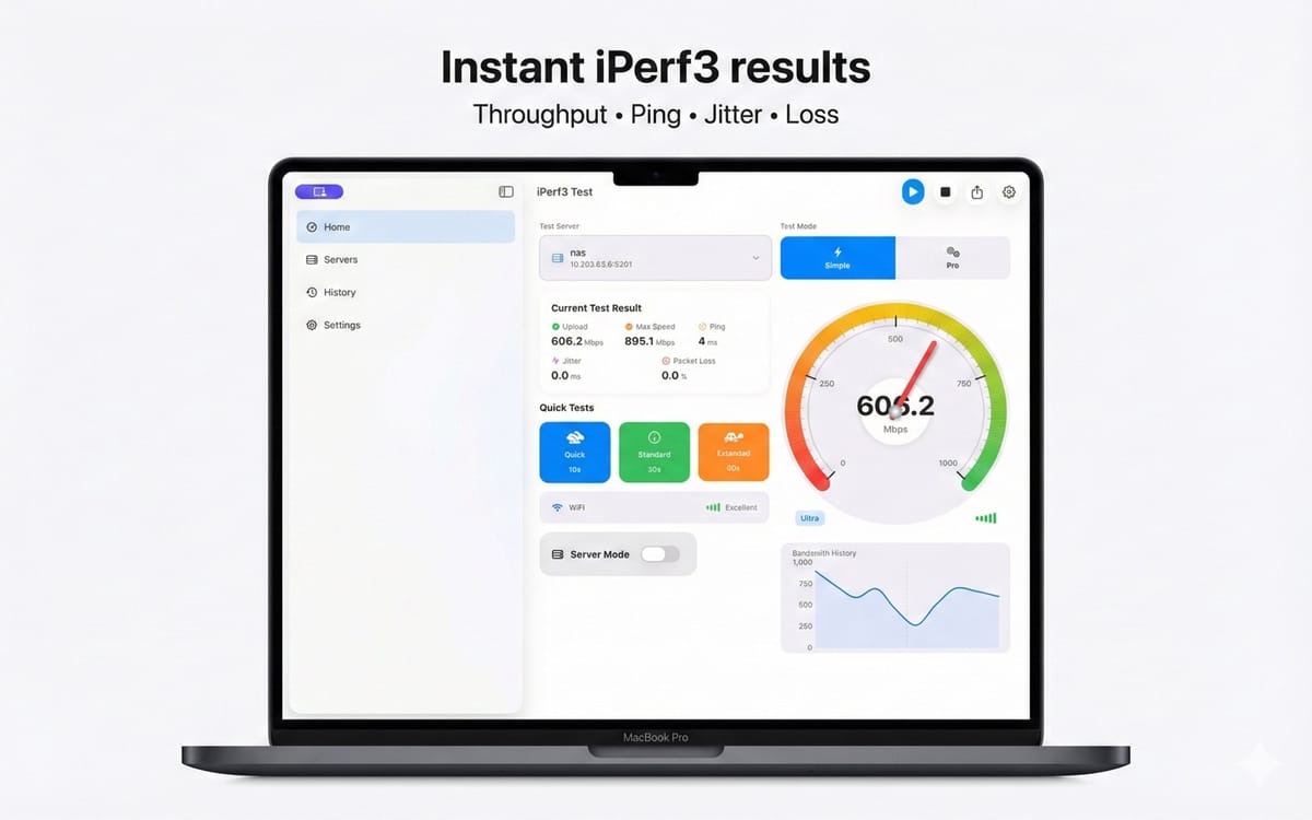 A desktop iPerf3 workflow for Mac.