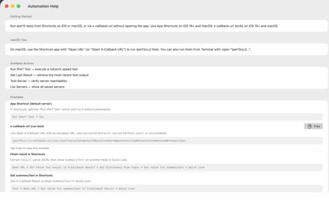 iPerf3 for Mac Automation Help with Shortcuts actions and x-callback-url examples